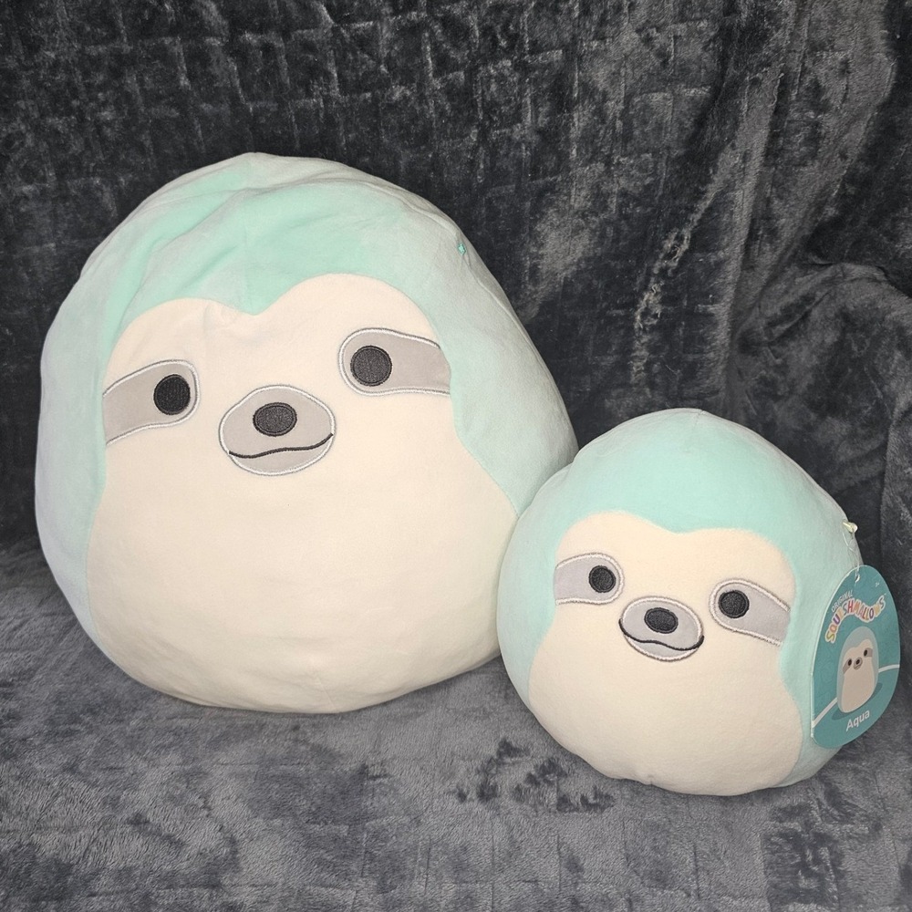 Squishmallows Aqua the Sloth Plush Set 12" & 7" Mint Green Kellytoy